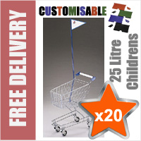 20 x 25 Litre Childrens Supermarket Shopping Trolley with Flag